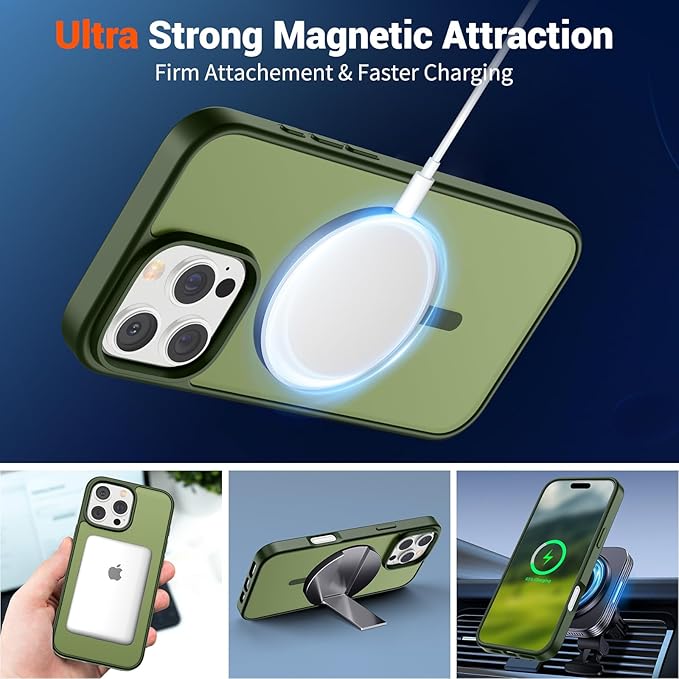 SUPFINE Magnetic for iPhone 16 Pro Case(Compatible with MagSafe)(Military Grade Drop Protection) Slim Translucent Matte Shockproof with Anti-Fingerprint Phone Case,Cangling Green