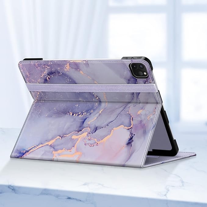 Fintie Folio Case for iPad Pro 12.9" 6th Generation 2022, Multi-Angle Smart Stand Cover w/Pencil Holder & Pocket, Also Fit iPad Pro 12.9 2021 5th & 2020 4th & 2018 3rd Gen, Lilac Marble