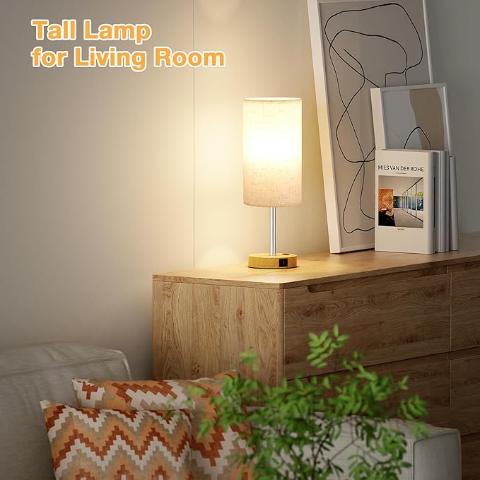 Dicoool Touch Bedside Table Lamp with USB - 3 Way Dimmable Wood Lamp for Bedroom Nightstand, Desk Lamp with Charging Station for Dorm, Office, Kids Room, Living Room