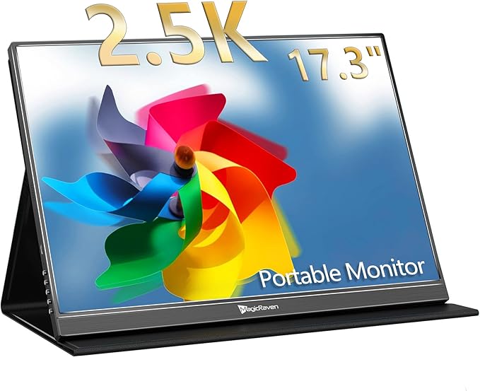 MAGICRAVEN 2.5K Portable Monitor, 17.3" QHD IPS Laptop Screen, VESA USB C HDMI Second Computer Gaming Display with 2 Speakers, Travel Monitor for MacBook Phone PS4/5 PC Phone Xbox Switch