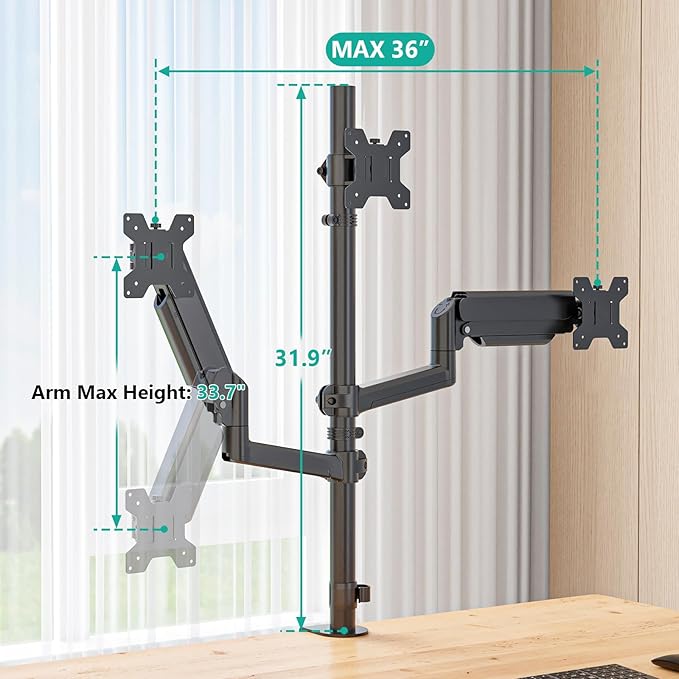 WALI Triple Monitor Mount for 13-27 inch Screens, Taller 3 Monitor Desk Mount, up to 19.8lbs, 31.9 inch Height Max, Adjustable Triple Monitors Stand, VESA 75/100mm (GSDM003S), Black