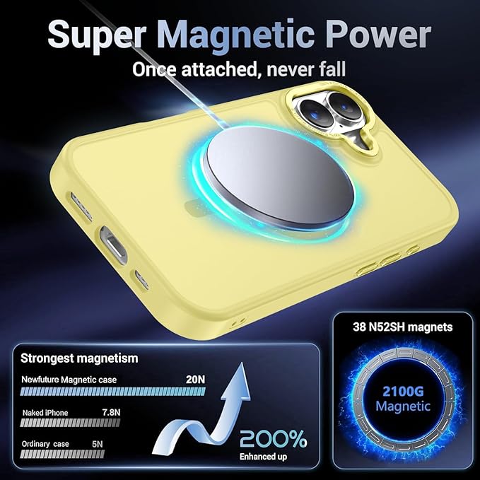 Newfuture Magnetic for iPhone 17 Case [Compatible with Magsafe] [Military Grade Drop Protection] Translucent Matte Anti-Scratch Shockproof Protective Phone Cover 6.3 Inch, Yellow