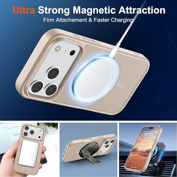 SUPFINE Magnetic for iPhone 17 Pro Case (Compatible with MagSafe)(Military Grade Drop Protection) Translucent Matte Shockproof with Anti-Fingerprint Phone Cover,Desert Gold