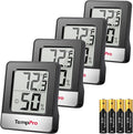 TempPro TP49 4 Pieces Digital Hygrometer Indoor Thermometer Humidity Meter Mini Hygrometer Thermometer with Temperature and Humidity Monitor Room Thermometer, Black (Previously ThermoPro)