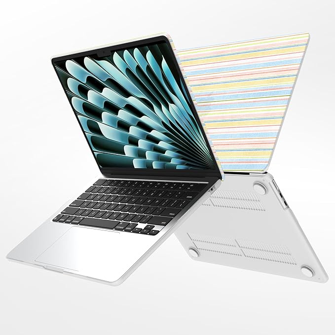 G JGOO Compatible with MacBook Air 13 inch Case 2026 2025-2022 M5 A3449 M4 A3240 M3 A3113 M2 A2681, Hard Shell for MacBook Air 13.6 inch Case + Keyboard Cover + Screen Protector, Colorful Striped