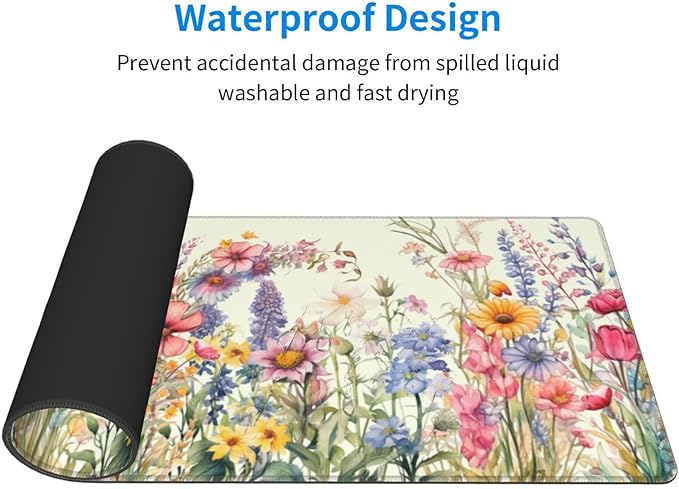 Flower Mouse Pad XL Large Mousepad Non Slip Rubber Base Desk Mat for Laptop Computer Gaming 31.5" X 12"