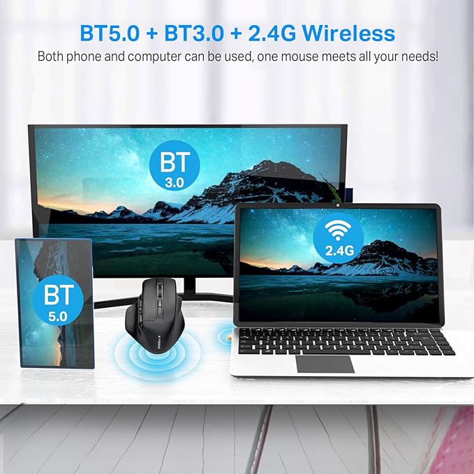 E-YOOSO Large Wireless Mouse for Big Hands, X-31 Cordless Ergo Computer Mouse, 6 Buttons, 5-Level 4800 DPI, 18 Months Battery Life, for Laptop, PC, Chromebook (Bluetooth, 6)