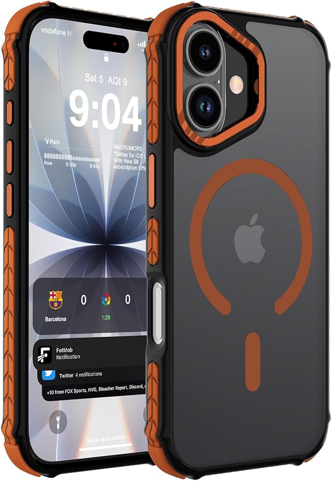 DEERLAMN Strong Magnetic Case for iPhone 17 6.3-Inch,[Compatible with Magsafe][Military Grade Drop Protection] Translucent Matte Shockproof Protective Phone Cover-Frosted Orange