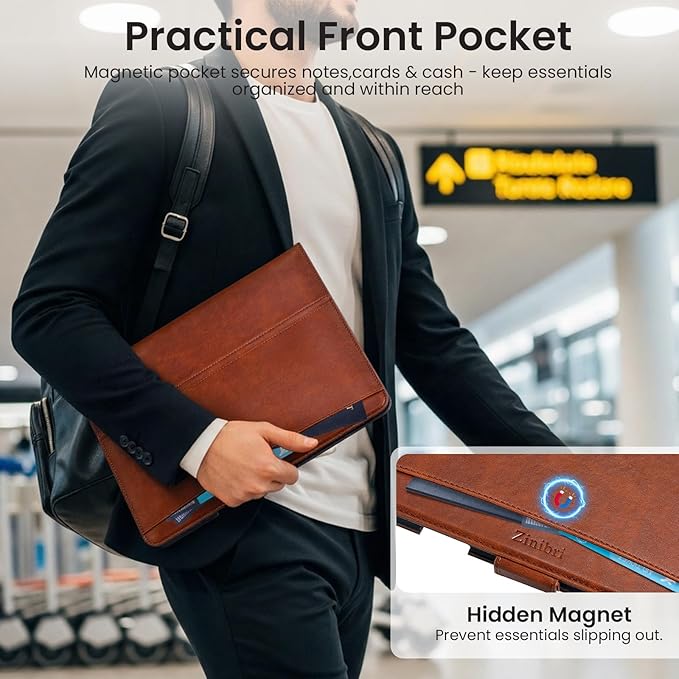 Handcrafted Case for iPad Air 13 Inch M4/M3/M2 (2026/2025/2024) with Pencil Holder & Hand Strap & Pocket,Magnetic Clasp,Multi Angles Stand,Protective Folio Cover,Auto Sleep/Wake,Brown