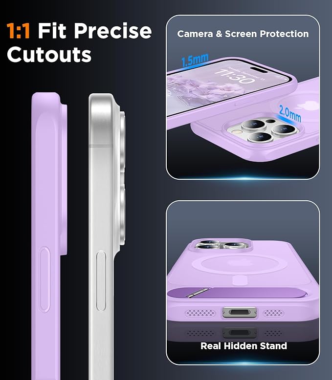 Magnetic Compatible with iPhone 15 Pro Max Case, [Built-in Invisible Kickstand][Compatible with MagSafe][Military Grade Shockproof] Slim Translucent Matte Phone Case for iPhone 15 Pro Max 6.7"
