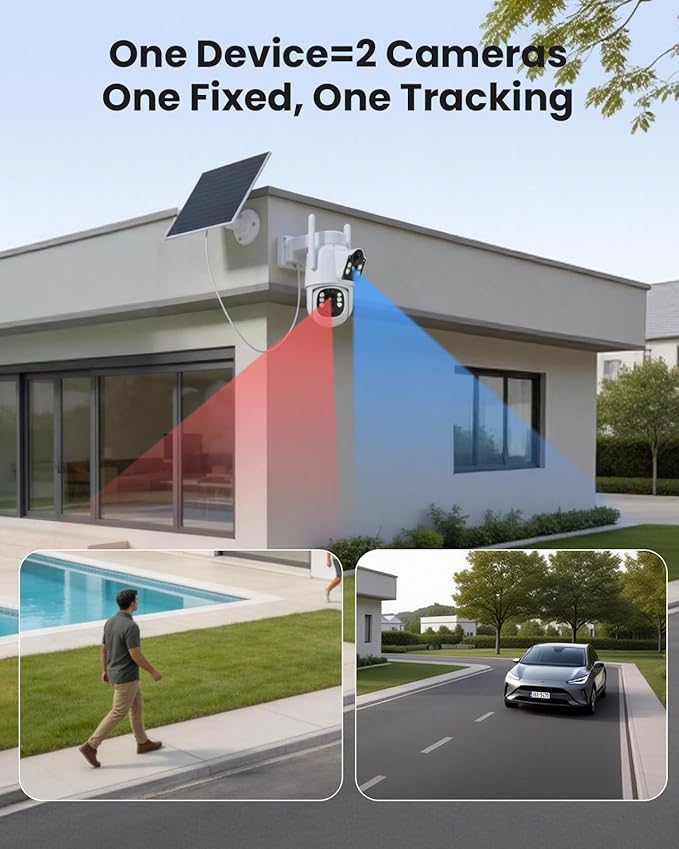 Hiseeu Wireless Solar Camera Outdoor 4MP Dual Lens, Wireless Home Security Camera 5G & 2.4G WiFi Pro, 360° PTZ, Motion Detection, Color Night Vision, IP66, 2-Way Audio, Auto Tracking, No Subscription