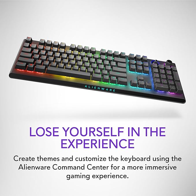 Alienware AW920K Tri-Mode Wireless Gaming Keyboard - Rechargeable, Wireless/Wired, Magnetic Snap-on Charging, Programmable Rocker Switch and Dial, AlienFX per-Key RGB - Dark Side of The Moon