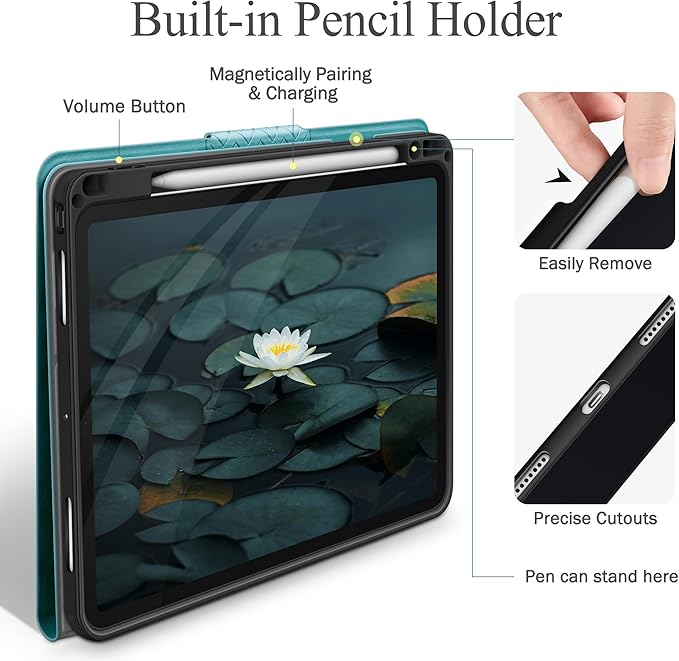 auaua Case for iPad Pro 11 Inch (M5/M4) 2025/2024, PU Leather Case with Pencil Holder, Supports Pencil Pro and Pencil(USB-C), Adjustable Angles, Auto Sleep/Wake (Green)