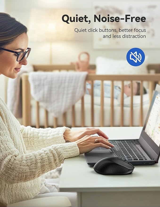 TECKNET Wireless Mouse for Laptop, 2.4G Ergonomic Optical Mouse Silent Bluetooth Mouse(BT5.0) 4000DPI Adjust, Computer Portable PC Quiet Mice with USB-A Receiver & 6 Buttons for Mac, 18 Months Battery
