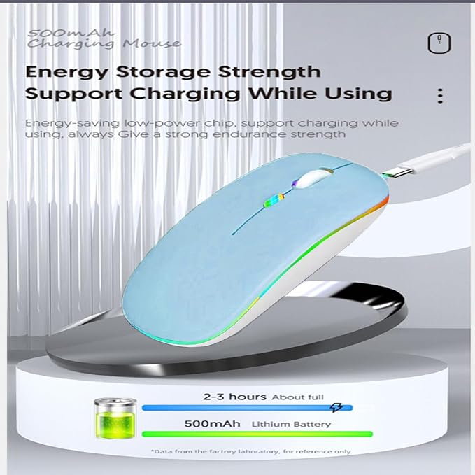 Guiheng Wireless Bluetooth Mouse,LED Dual Mode Rechargeable Silent Slim Laptop Mouse,Portable(BT5.2+USB Receiver) Dual Mode Computer Mice,for Laptop,Desktop Computer,ipad Tablet,Phone,TV (Blue)