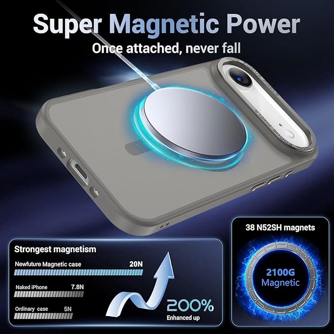 Newfuture Magnetic for iPhone Air Case [Compatible with Magsafe] [Military Grade Drop Protection] Translucent Matte Anti-Scratch Shockproof Protective Phone Cover 6.5 Inch, Titanium Gray