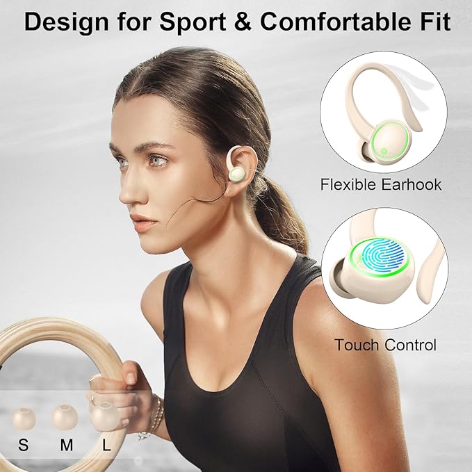 Matast Wireless Earbuds, Bluetooth Headphones Sports, Deep Bass Earphones Gym Running, IP7 Waterproof Headset with Earhook Workout, 50H Playback Over-Ear Buds with ENC Noise Cancelling Mic