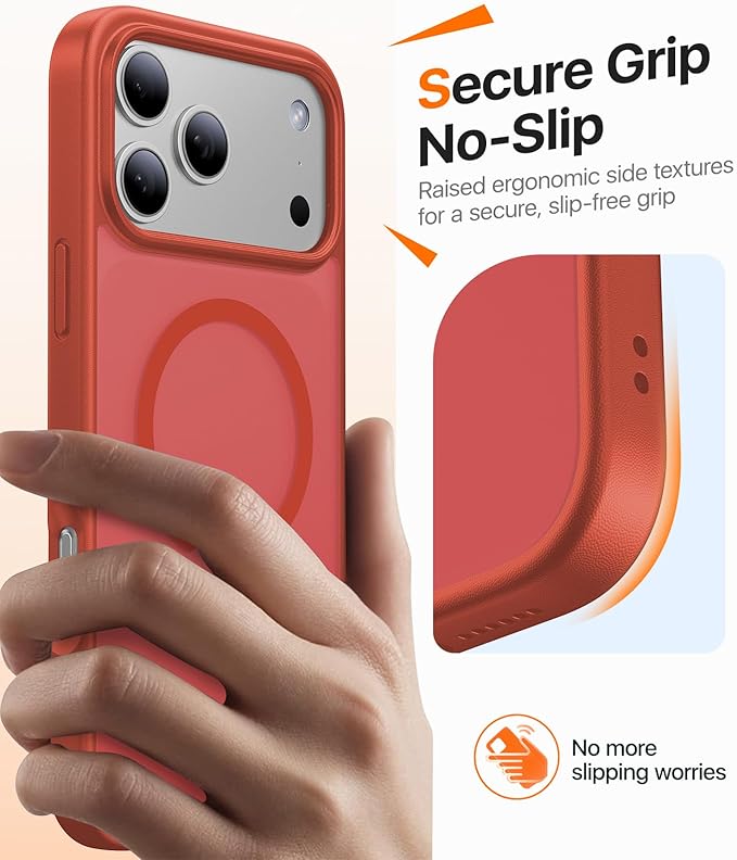 Magnetic for iPhone 17 Pro Case,[Anti-Slip][Compatible with MagSafe][Military Grade Drop Protection] Shockproof Protective Translucent Matte Phone Case for iPhone 17 Pro Case,Red