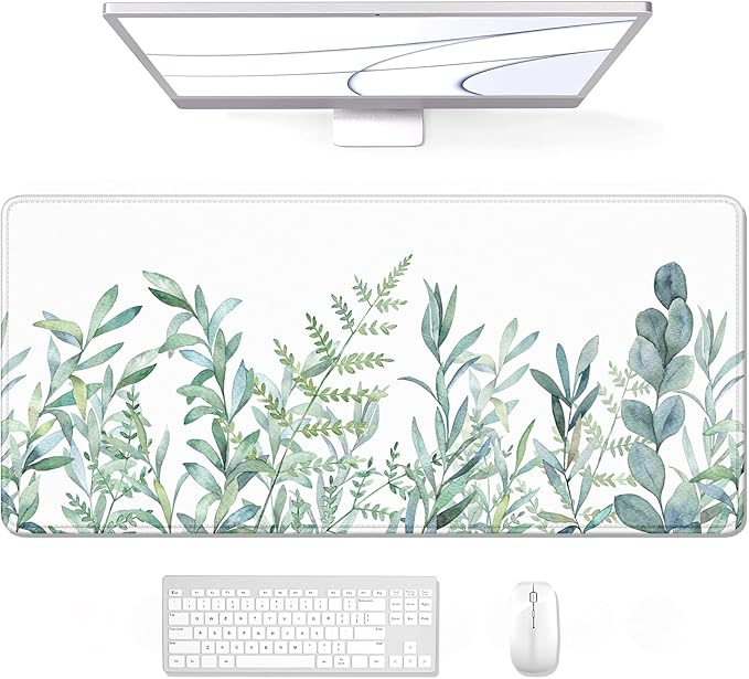 Auhoahsil Large Mouse Pad, XXL Gaming Mousepad, Desk Mat for Desktop, Thick Rubber, Big & Long Size, Stitched Edges, Full Desk Pad for Laptop & Computer, Extended 31.5 x 11.8 in, Minimalist Leaves
