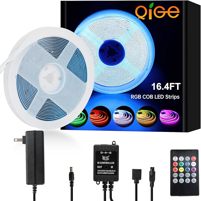 RGB COB LED Strip Lights 16.4ft,Music Sync Color Changing LED Strip Light with Remote Comtroller for Room, Bedroom,Suitable for Home Decor, Living Room, Kitchen, Home Party DIY Decoration.