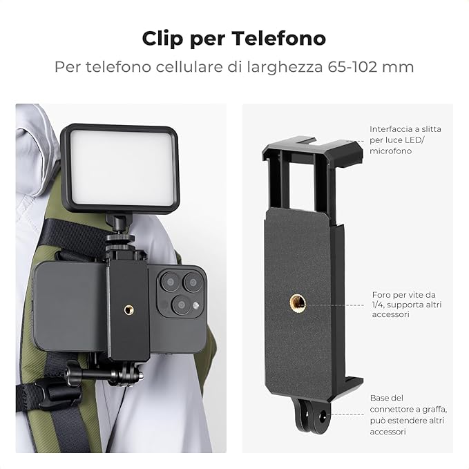 K&F Concept 360° Rotation Backpack Strap Quick Clip Mount for Hero 13/12/11/10/9/8/7/6/5/4 Black, DJI Osmo Action 5 Pro/4/3/6 and Other Action Camera