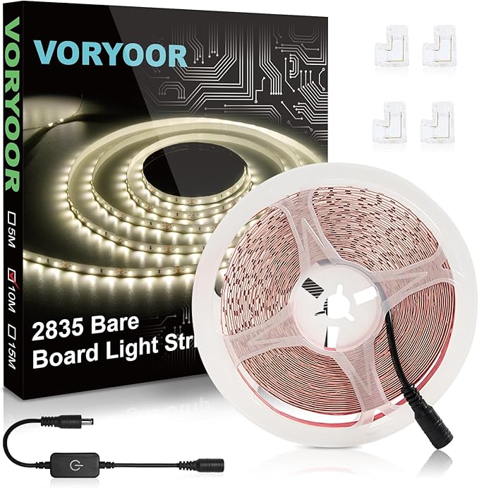 Warm White LED Strip Lights, 32.8ft Dimmable Bright Rope 3000K LED Light Strip, White 12V 600 LEDs Flexible Tape Lights for Bedroom, Mirror, Kitchen Decoration
