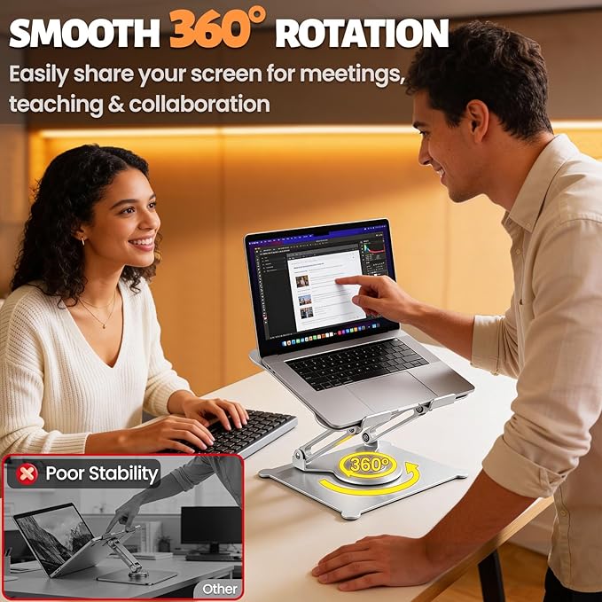 Urmust Adjustable Laptop Stand for Desk, 360 Rotating Base, Ergonomic Computer Stand, Compatible with MacBook Air Pro, Dell, HP, for Office Home