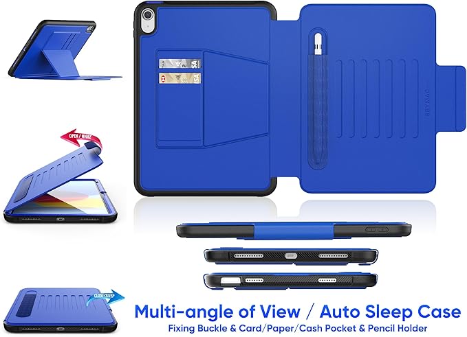 SEYMAC stock Case for iPad (A16) 11th/10th Generation 11''/10.9'', Strong Magnetic Auto Sleep Shockproof Case with Absorbing Multi-Angles Stand, Pen Holder, Card Slot (Blue)