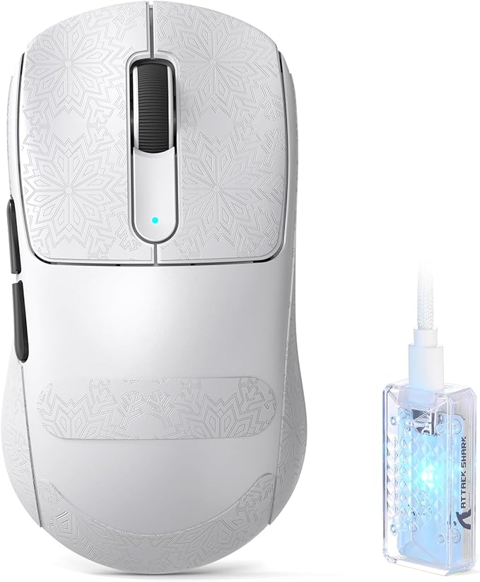 ATTACK SHARK V5 Wireless Gaming Mouse with 42000 DPI -PAW3950 MAX Sensor -55g Ultra-Lightweight-Nordic 52840 MCU,Wired/BT/2.4GHz Wirelss Programmable Mouse for PC/Mac (White Sticker)