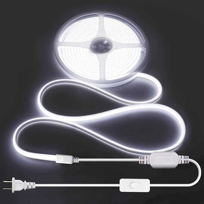 ALITOVE 110V 120V LED Strip Lights Waterproof 16.4ft COB Style Super Bright Daylight White LED Strip Lights 6000k CRI90+ for Indoor Outdoor Home Commercial Lighting(No Remote Version)