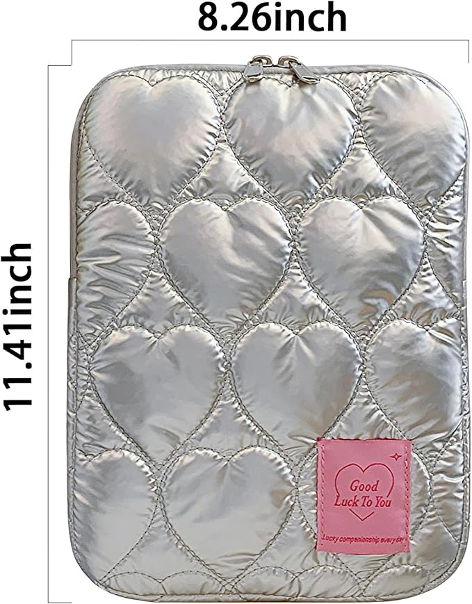 9-11 Inch Tablet Sleeve Case for iPad Pro 11 Air 4 10.2 Tab Protective Bag Cute Heart Quilted Puffy Laptop Pouch Carrying Case