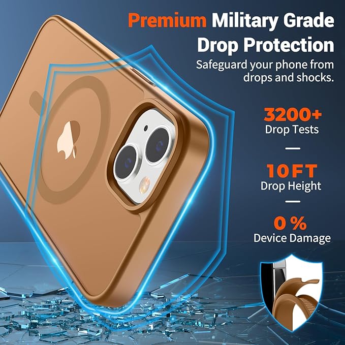 SUPFINE Magnetic for iPhone 15 Plus Case & iPhone 14 Plus Case(Compatible with MagSafe)(Military Grade Drop Protection) Slim Translucent Shockproof with Anti-Fingerprint Phone Case,Brown
