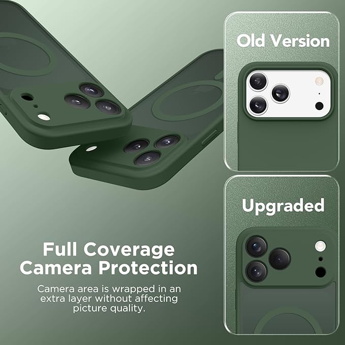 CAPRARO Magnetic for iPhone 17 Pro Max Case, Upgraded [Full Camera Protection] [Compatible with MagSafe] Protective Translucent Matte Women Girl Phone Case Cover, Deep Green