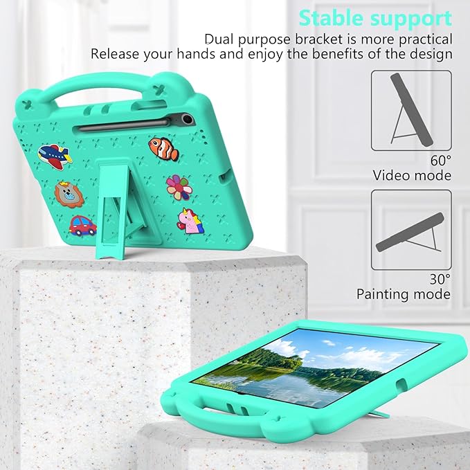 AKABEILA Compatible with Samsung Galaxy Tab A11 2025 Tablet Case, Kids Friendly Universal Lightweight Shockproof Protective Case with Shoulder Strap & Stand Handle Mint Green