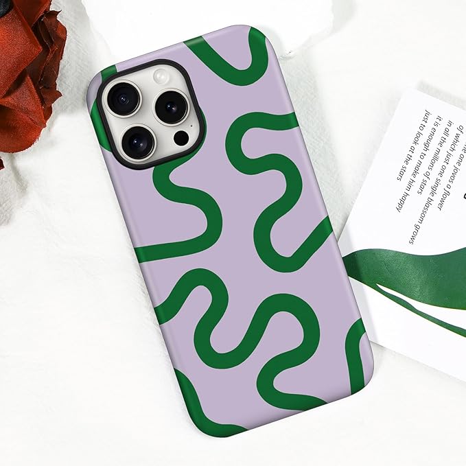 Magnetic for iPhone 13 Pro Max Case Cute Curved Stripes Phone Case, Shockproof Slim TPU and Hard PC Protective Phone Cover Compatible with MagSafe Designed for Women Girls,Green