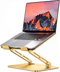 LOXP Aluminum Laptop Stand, Portable Laptop Riser, Adjustable Laptop Stand for Desk Foldable, Ergonomic Computer Notebook Holder for Desk, Office Desk Accessories (10-15.6'') - Gold