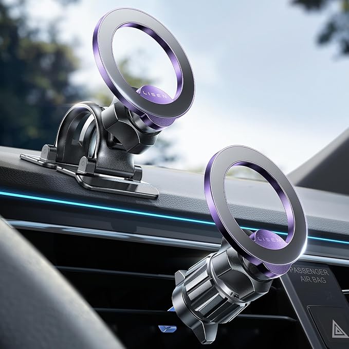 LISEN for MagSafe Car Mount [2026 Strong Magnets] Magnetic Phone Holder for Your Car [Vent&Dash] Magnet Cell Phone Holder Mount Cradle Car Accessories Kits for Men Women Purple