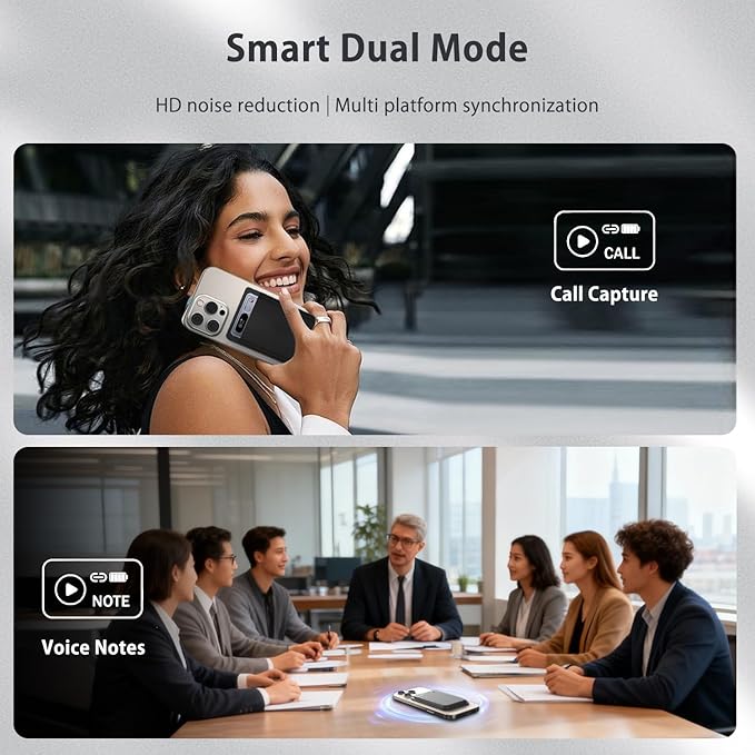AI Voice Recorder, Voice Recorder w/Case, App Control, Transcribe & Summarize with AI Technology, Support 152 Languages, 64GB Memory, Audio Recorder for Lectures, Meetings, Calls, Grey