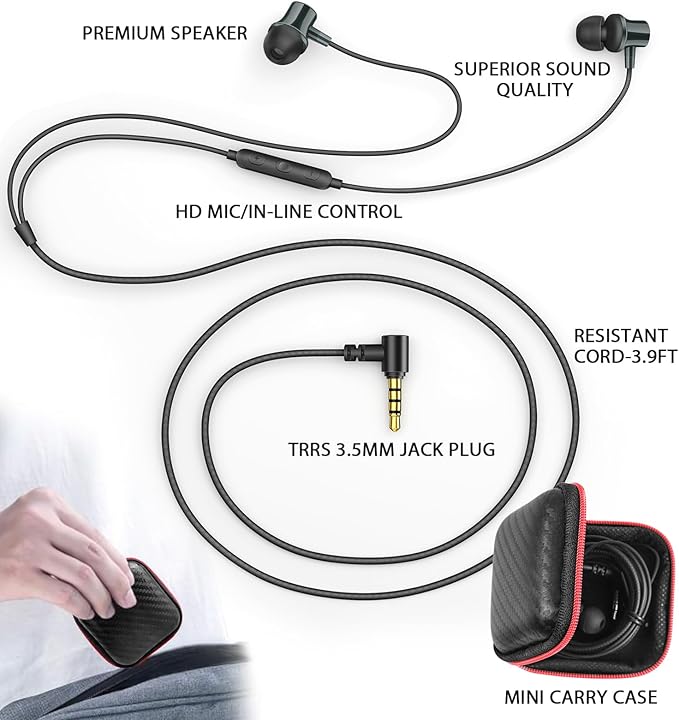 Wired Headphones Earphones for Laptop PC Chromebook Noise Isolating Ear Buds with 3.5mm Plug in Audio Jack Microphone HiFi Stereo Clear Call Volume Control for Kindle Fire School Travel MP3 Green