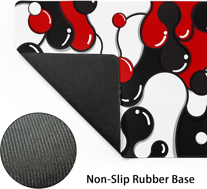 Red Black White Mouse Pad Anime Cool Geometric Japanese Extended Desk Mat 90X40 CM Non-Slip Rubber Base Stitched Edge Large XXL Mousepad for Gaming Laptop Computer Desktop 35.4×15.7 Inch