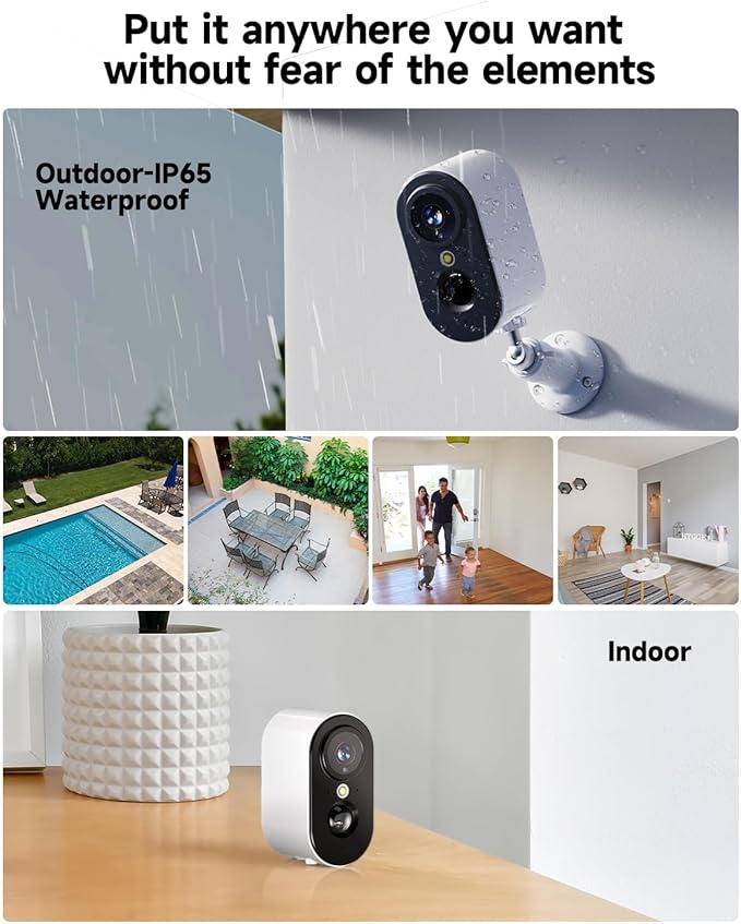 LIWAN Security Cameras Wireless Outdoor Indoor, 2.4GHZ WiFi Security Camera for Home Security, 2K HD Battery Powered, Color Night Vision, Motion Detection, 2-Way Talk