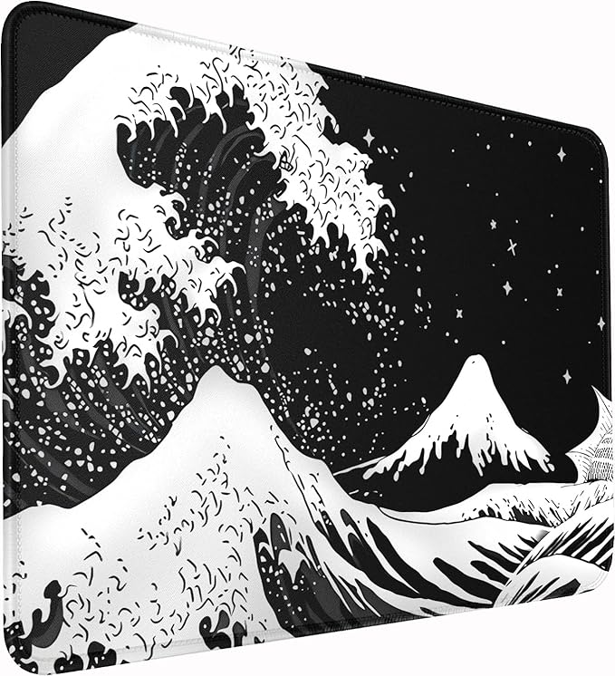Large Gaming Mouse Pad with Double Stitched Edges, 14.9 x 11.7 inches Premium-Textured & Waterproof Mousepad, Nonslip Natural Rubber Base Mouse pad for Laptop,Computer, Office, Wave White