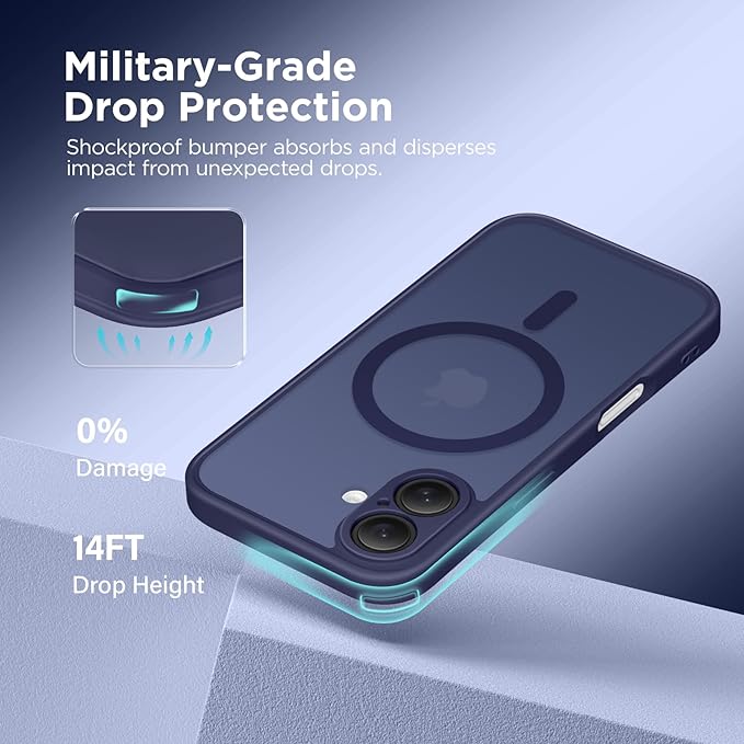 CAPRARO Magnetic Compatible with iPhone 16 Case, Upgraded [Full Camera Protection] [Compatible with MagSafe] Protective Translucent Matte Women Girl Phone Case Cover, Sapphire Blue