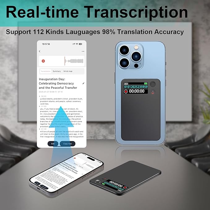 AI Voice Recorder, Transcribe & Summarize by ChatGPT, Digital Recorder Device with Playback for Lectures, Meetings, Calls, Support 107 Languages, 64GB Memory, APP Control