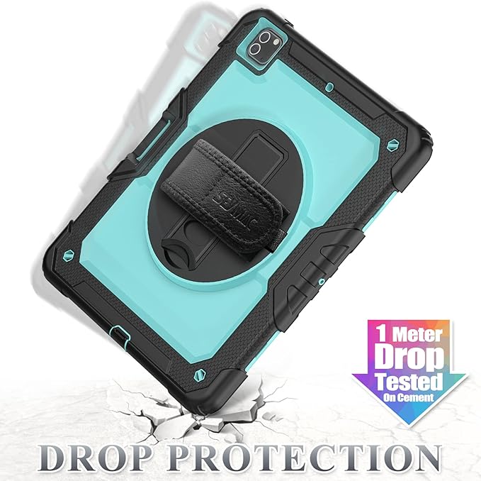 SEYMAC stock Case for iPad Pro 12.9'' 2022/2021/2020/2018 with Screen Protector 360 Rotating Stand Hand Strap, Drop-Proof Case for iPad Pro 12.9''(6th/5th/4th/3rd Generation), SkyBlue/Black