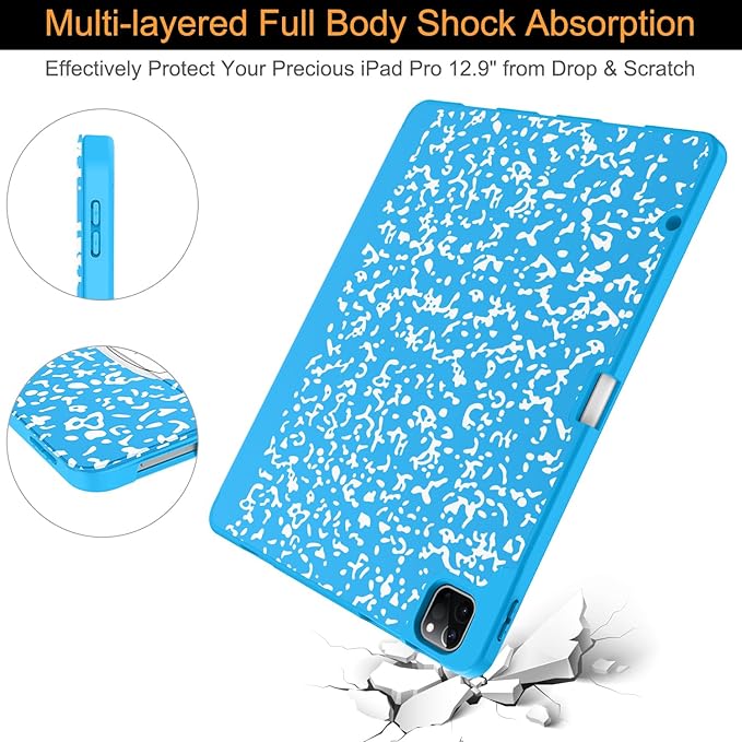 Soke Case for iPad Air 13 Inch (M4/M3/M2,2026-2024), iPad Pro 12.9" 6th/5th Generation with Pencil Holder(2021 2022 Release)-[Apple Pencil Charging + Auto Wake/Sleep] Soft Back Cover, Book Blue