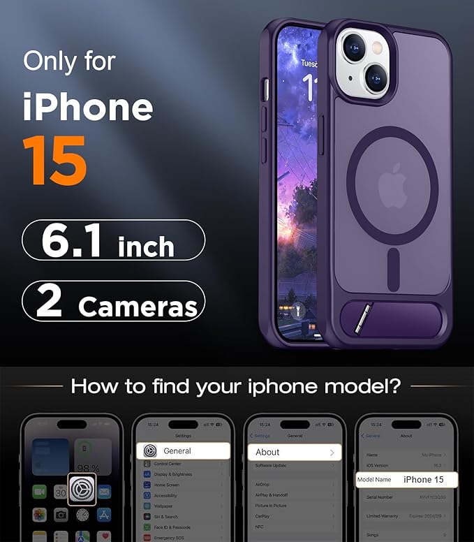 Magnetic Compatible with iPhone 15 Case, [Built-in Invisible Kickstand][Compatible with MagSafe] [Military Grade Shockproof] Slim Translucent Matte Phone Case for iPhone 15 6.1"