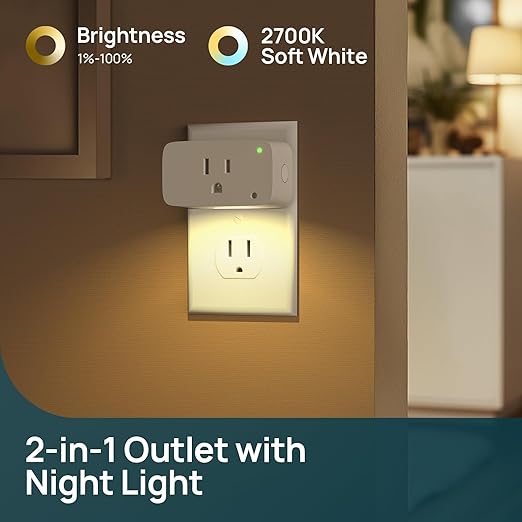 Matter Smart Plug 2pack Bundle with Matter Smart Plug with Night Light 4pack (Compatible with Alexa, Apple Home, Google, Smart Outlet 15A/1800W Max, 2700K Soft White, Plug into Wall, Timer&Schedule)