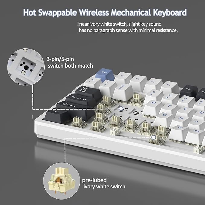 MageGee LIGHT100 Wireless Creamy Keyboard, Gasket Structure Hot Swappable, Tri-Mode 2.4G/USB-C/BT5.0 RGB Backlit Mechanical Gaming Keyboard for Win/Mac/PC, PBT Keycap, 4000mAh Battery, Blue