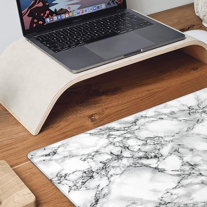 Black and White Marble Large Extended Mouse Pads XL Mousepad with Stitched Edges Non-Slip Rubber Base Computer Keyboard Pad Desk Mat for Home Office Desk Decor, 29.5" X 15.8"